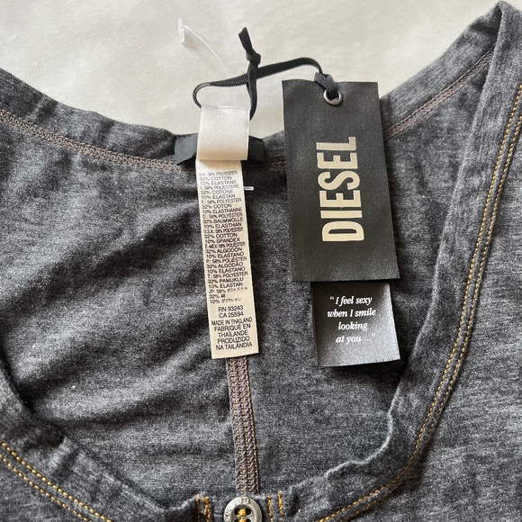 Diesel Lingerie Underwear Loung Pajama Cotton blend Gray Logo Lace Trim Tank Top - Picture 12 of 14